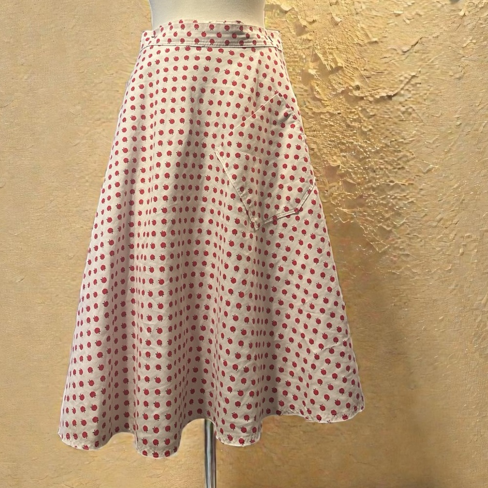 Vintage Red Apple Polka Dot A-Line Wrap Skirt